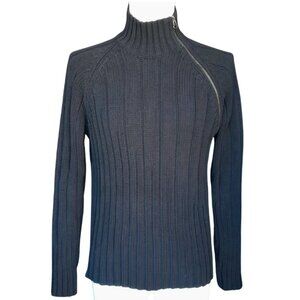 Mexx SZ M Black Ribbed Shoulder Zipper Men's Mock Neck Sweater